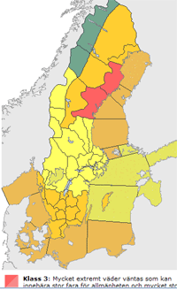 SMHI utfärdar klass 3-varning (printscreen från smhi.se)